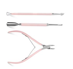 Coupe-cuticules réutilisable en acier inoxydable rose doré avec pousse-cuticules et dissolvant de vernis pour manucure, double usage, garantie à vie - Product Image 5