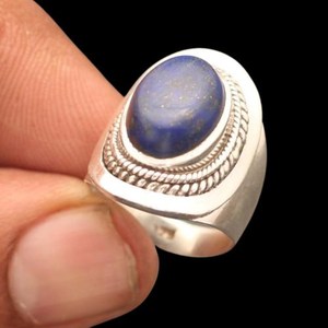 Natural Blue Lapis Lazuli Cabochon <b>Ring</b> Silver Plated Oval Gemstone Signet <b>Ring</b> Handmade Artisan Statement Jewelry OEM ODM Whole - Product Image 2