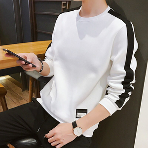 เสื้อสเวตเชิ้ตคอกลมสีเขียวมะกอกสำหรับผู้ชาย แขนยาว สีพื้น ผ้าฝ้าย ทรงปกติ สวมใส่สบายๆ สำหรับฤดูใบไม้ร่วง - Product Image 2