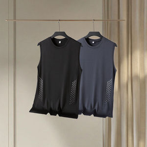 Débardeur de sport décontracté pour homme, été, sans manches, pour entraînement fitness, séchage rapide, respirant, maille unie, col rond, polyester/coton - Product Image 3