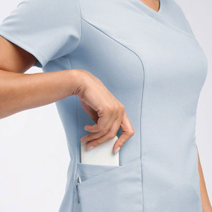Custom OEM 2026 Fashion Unisex Plain <b>Scrub</b> Shirt Slim Fit Short Sleeve Multi Pockets Design Breathable Knitted <b>Scrub</b> <b>Tops</b> - Product Image 3
