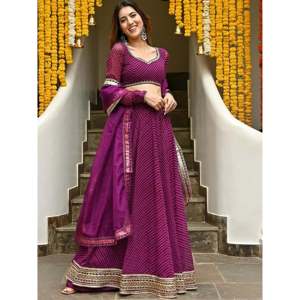 Sweet Purple Leheriya Printed Georgette <b>Wedding</b> Lehenga Choli - Product Image 1