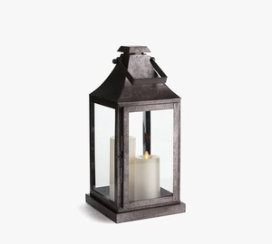 Gray Finished Galvanised Metal <b>Lantern</b> Rectangle Shape <b>Lantern</b> with Handle <b>Candle</b> <b>Lanterns</b> for Outdoor & Home Decoration - Product Image 1