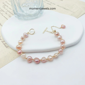 Handmade Freshwater Pearl <b>Bracelet</b> Baroque Style Natural Pink Lavender Pearl <b>Bracelets</b> Luxury Simple Style Women Fine Pearl - Product Image 3