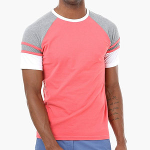T-shirt personnalisé pour homme, coupe décontractée, col rond, style streetwear, avec empiècements sur les manches, motif uni - Product Image 4