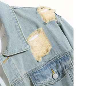 Veste en jean personnalisée pour homme, nouvelle collection, style rétro bleu déchiré, coupe classique, mode urbaine, vente en gros - Product Image 3