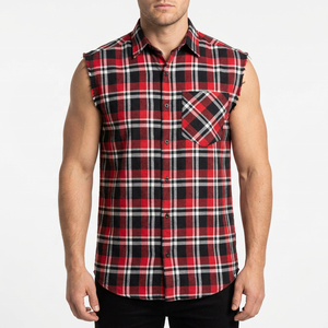 Camisa de Verano sin Mangas para Hombre, de Franela Tejida, Ajuste Holgado, Roja y Negra, de Alta Calidad, Antiarrugas, a Cuadros - Product Image 4