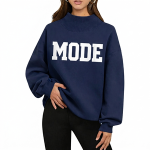 Sudadera Oversize de Cuello Alto para Mujer, de Algodón y Felpa, Cálida para Invierno, Estilo Casual Urbano, con Impresión de Logotipo Personalizado - Product Image 1