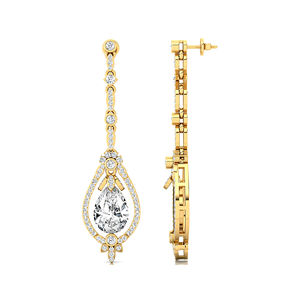 Boucles d'oreilles pendantes en or 14K 18K avec diamant de laboratoire taille poire 9*7mm 2 carats, certifiées IGI, solitaire de luxe avec 136 diamants d'accentuation - Product Image 4
