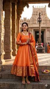 Robe de mariée traditionnelle Salwar Kameez pour femmes, longueur cheville, style ethnique Inde Pakistan, coupe classique, Kurtis rouge moutarde avec bordure - Product Image 2