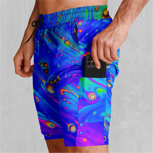 <b>Men's</b> Quick Dry Board Shorts Sublimation Print Drawstring Casual Swim <b>Trunks</b> Purple Blue Pattern Short Length - Product Image 6