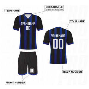 Tenue de football personnalisée pour hommes, ensemble de survêtement de football pour femmes, maillot et short de football personnalisés bleu et noir, ensemble professionnel pour équipe - Product Image 5