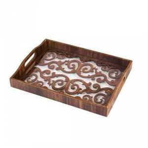 Luxury Rectangle <b>Black</b> and Gold Abstract Pattern Serving Tray with Metal Handles Modern <b>Vanity</b> Coffee <b>Table</b> Organizer Platter - Product Image 2