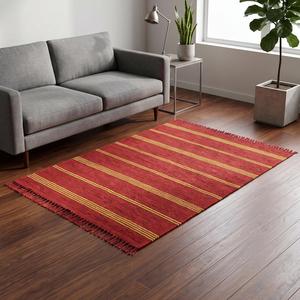 Elegant Handwoven <b>Wool</b> Solid Color Area Rug <b>Red</b> Golden Textured Carpet Fringe Modern Style for Living Room Bedroom Home Decor - Product Image 1