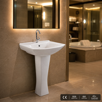 Lavabo sur pied rectangulaire avec robinet monotrou, finition brillante moderne et contemporaine, montage au sol, 12L, certifié CE, pour salle de bain