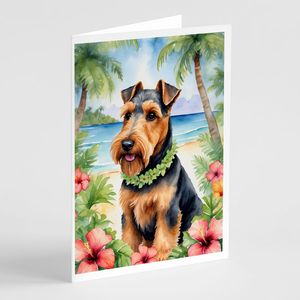 Whimsical Welsh Terrier Luau Tarjetas de felicitación Paquete de 8 A7 Tamaño 5x7 Tarjetas de notas en blanco con sobres - Product Image 1