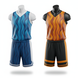 Ensemble de maillots de basketball professionnels personnalisés de haute qualité, imprimés par transfert thermique, col en V, sans manches, 100 % polyester, anti-humidité - Product Image 1