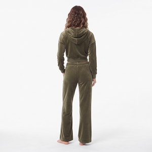 Ensemble de survêtement en velours pour femme, sweat à capuche court à manches longues et pantalon de jogging large, tenue décontractée, ensemble deux pièces écologique pleine longueur - Product Image 6