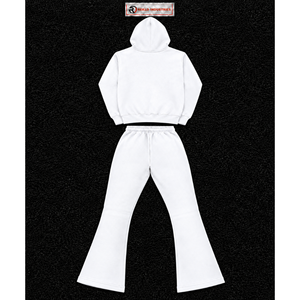 Conjunto Deportivo Blanco para Hombre, Sudadera con Cremallera Completa y Pantalones Acampanados, Dos Piezas a Juego, Ropa Casual Urbana, Traje para Correr, Venta al Por Mayor Personalizada - Product Image 6