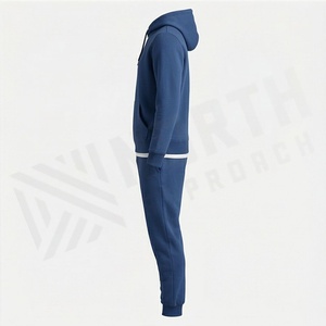 Survêtement bleu à capuche pour homme, couleur unie, en coton, décontracté, longueur intégrale avec poches latérales, coupe classique, pour l'automne - Product Image 3