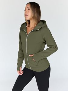 Sudadera con Capucha y Cierre Completo para Mujer, Corte Regular, Color Sólido, Tejido de Algodón y Fibra de Bambú, Ropa de Otoño - Product Image 6