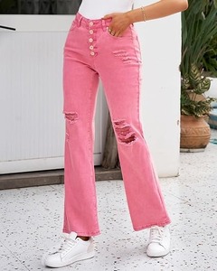 Jean bootcut rose en coton pour femme - Coupe classique vintage longueur genou pour le collège et les soirées romantiques - Product Image 1