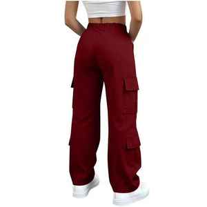 Women American Casual Cargo <b>Pants</b> High Waist Drawstring Wide Leg Loose Fit Multi Pocket Breathable Sports Trousers Fashion <b>Pants</b> - Product Image 2