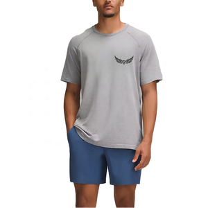 T-shirt gris à manches raglan pour homme avec logo, en tissu jersey à séchage rapide, coupe décontractée, col rond, manches courtes, design uni - Product Image 1