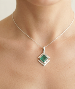 Natural Green <b>Emerald</b> Square Bezel Setting Cute Charm <b>Pendant</b> 925 Sterling Silver Handmade Gemstone Rose Gold Plated Jewelry - Product Image 2