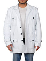 Veste safari en cuir blanc de haute qualité, poches cargo, parka longue pour homme, col montant, imperméable et coupe-vent