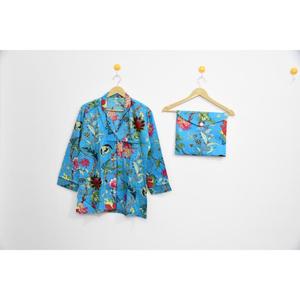 Conjunto de Pijama de Algodón 100% con Estampado Floral Hecho a Mano para Mujer, de Secado Rápido, con Cuello Camisero, Manga Tres Cuartos y Botones, Largo Completo - Product Image 2