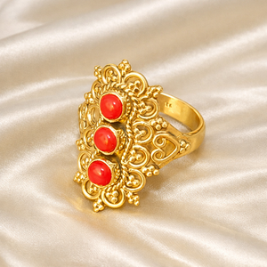 Anillo de Coral Natural con Filigrana de Plata de Ley 925, Anillo Hecho a Mano, Joyería de Diseño Étnico Vintage para Mujer - Product Image 4