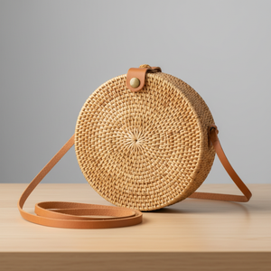 Sac à main demi-lune en rotin tressé fait main pour femme, style bohème d'été, doublure en coton naturel, portable - Product Image 1