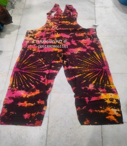 Mono bohemio de retazos de algodón, vestido de pijama de estilo informal de temporada de verano de la India con estampado de tinte de corbata - Product Image 2