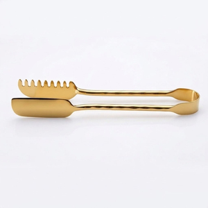 Pinces à glace en acier inoxydable doré de qualité supérieure avec dents dentelées, pinces à nourriture en métal robustes pour seau à glace, articles de bar et ustensiles de buffet - Product Image 1