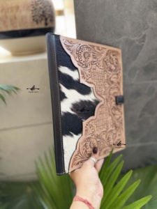 Hot sale Hair On Hide Cowhide Leather Business Planner Portfolio Conference File Folders Document Folder Binder With Card Holder - Product Image 2