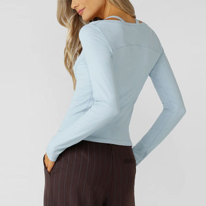 Body Fit Long Sleeve Shirt Women Activewear Yoga Long Sleeve <b>Thumb</b> Hole <b>Cuff</b> Crop Length Loose Solid Pattern Compression - Product Image 5