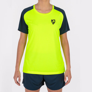 Ensembles d'uniformes de basketball pour femmes, jaune fluo et bleu marine, manches courtes, séchage rapide, respirant, polyester, athlétique, course à pied, entraînement, fitness - Product Image 2