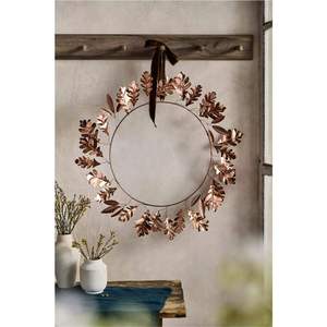 Corona de Hojas de Cobre Redonda Hecha a Mano, Decoración Rústica de Pared, Pieza Única sin Iluminación, Decoración para el Hogar de Acción de Gracias - Product Image 1