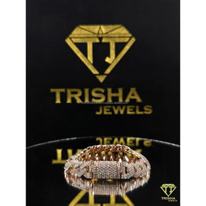 Bracelet cubain en diamant Moissanite VVS, argent sterling 925, entièrement serti de pierres, bijoux de luxe pour homme, style hip-hop, par Trisha Jewels - Product Image 1