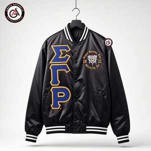 เสื้อแจ็คเก็ตผ้าซาติน/ผ้าไหมปักลาย Sigma Gamma Rho Sorors |   เสื้อผ้าสตรีแบบสั่งทำพิเศษของชมรม SGR ลายนูน ระบายอากาศได้ดี เป็นมิตรกับสิ่งแวดล้อม - Product Image 1