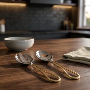 Juego de Cubiertos para Ensalada con Acabado Dorado, Cuchara y Tenedor Decorativos de Metal para Mesa de Comedor de Lujo, Decoración del Hogar y Vajilla de Restaurante - Product Image 4