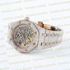 Probador de diamantes de alta calidad Dial de esqueleto D VVS Iced Out Moissanite Diamond Movimiento automático Reloj de hip hop de dos tonos para hombre - Product Image 5