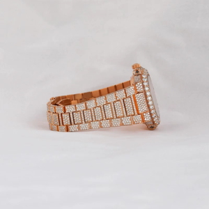 Montre analogique à quartz en or rose sertie de diamants Moissanite, bracelet en or rose, pour hommes et femmes - Product Image 3