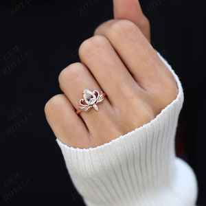 Anillo de moissanita Art Deco con corte de pera y diseño único de cisne para unisex, plata 925 original con baño de oro, regalo de boda para pareja. - Product Image 5