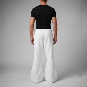 Pantalon de survêtement large évasé pour homme, taille à cordon, lettres brodées, style décontracté urbain, en coton éponge respirant 400 GSM - Product Image 2