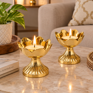 Brass Diya <b>Oil</b> <b>Lamp</b> Stand Decorative Diwali Home Temple Decor Festival Lighting Durable Elegant Flower Shape Traditional Puja - Product Image 6