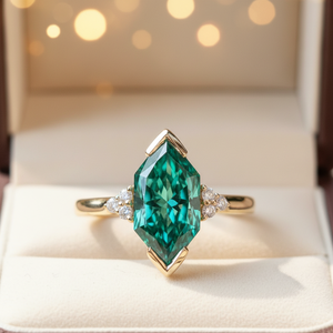 Bague de Fiançailles Tendance en Argent Sterling 925 avec Moissanite Vertes Taille Marquise Hollandaise 2.09 TCW Style Vintage et Monture Muse - Product Image 6