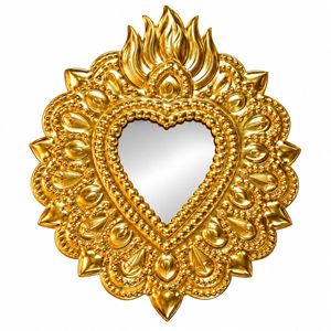 Miroir mural en gros Cœur Sacré Doré, design flamme vintage exquis, décoration bohème pour la maison, miroir suspendu d'art baroque de luxe - Product Image 1