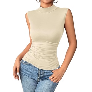 Women Sleeveless <b>Mock</b> <b>Neck</b> Bodysuit Skinny Fit Stretch Tank <b>Top</b> Solid Color Party 100% Polyester Winter Wear CUSTOM MADE SI0139 - Product Image 1